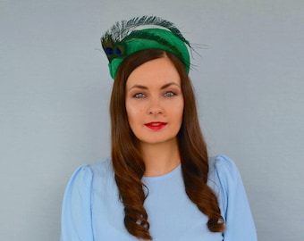 Emerald Green Straw Headband with Feathers - Emerald Green Headband - Green Headband - Green Fascinator - Wedding Guest Headband