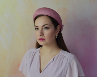 PETRA – Pink Straw Halo Headband with Bow  -  Pink Halo Headband - Dusky Pink Headband - Pink Fascinator - Mother of the Groom Hat