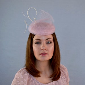 ANGELICA - Pale Pink  Pillbox Hat with Pleated Crin and Quills - Pink Pillbox Hat - Pink Cocktail Hat - Races Hat - Pink Fascinator Hat