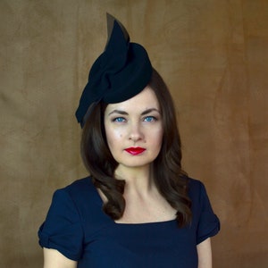 Black Pillbox Hat with Bow Detail - Black Fascinator - Black Cocktail Hat - Black Fascinator Hat - Black Mini Hat - Black Funeral Hat