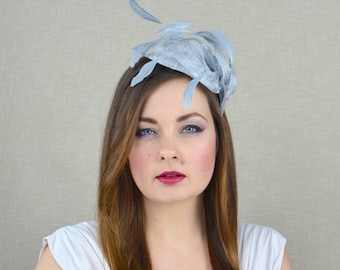 Silver Sinamay and Feather Fascinator - Silver Fascinator - Art Deco - Bridesmaid Headpiece