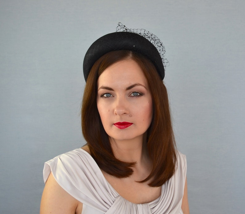 Black Straw Headband With Birdcage Veil Black Headband Etsy