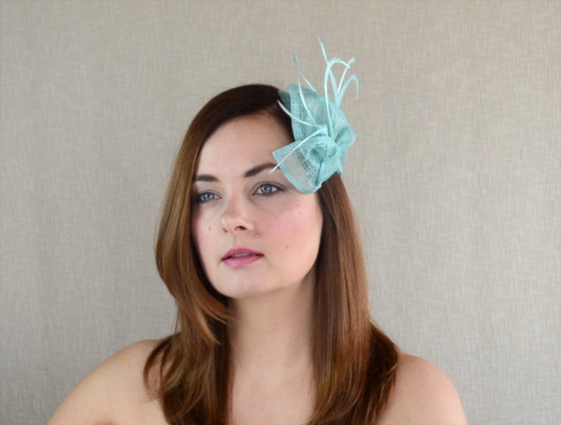 SALE Aqua Blue Sinamay Fascinator Light Blue Hairclip Etsy