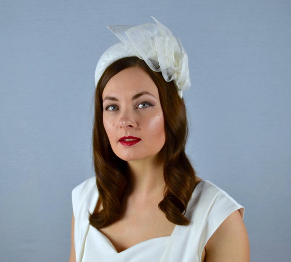 White Straw Bridal Headband - White Fascinator - White Halo  display picture 2