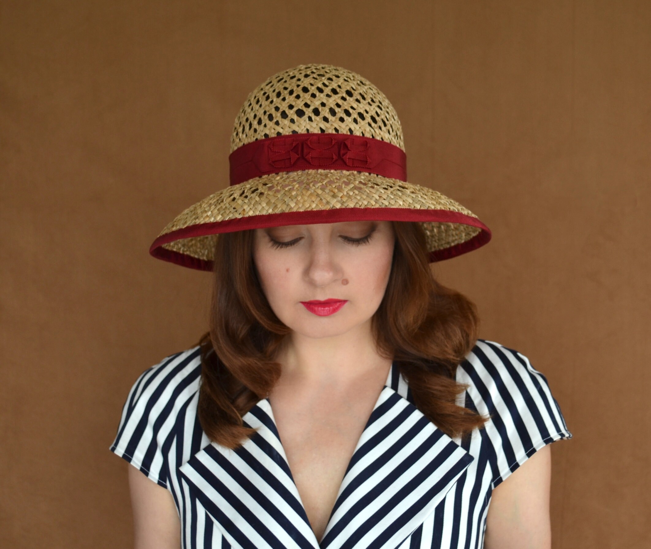 Toucan Red Wide Brim Straw Hat Garden Party Statement Sun Hat Straw Garden Hat Wide Brim Pink Ribbon Bow Band Sun Hat  main image 2