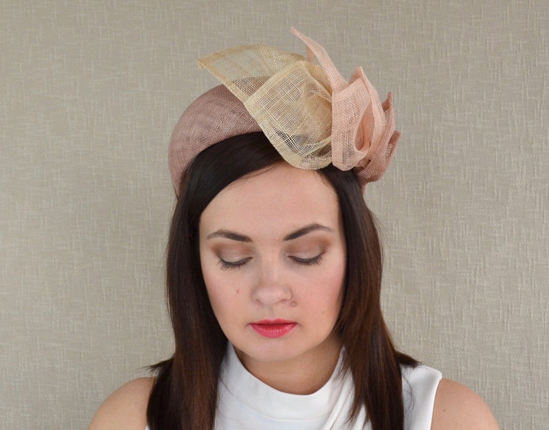 Latte and Peach Straw Headband Light Brown Fascinator Latte Halo Headband Latte Fascinator Ascot Hat Christening Hat Brown Hat image 6