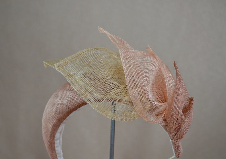 Latte and Peach Straw Headband Light Brown Fascinator Latte Halo Headband Latte Fascinator Ascot Hat Christening Hat Brown Hat image 8