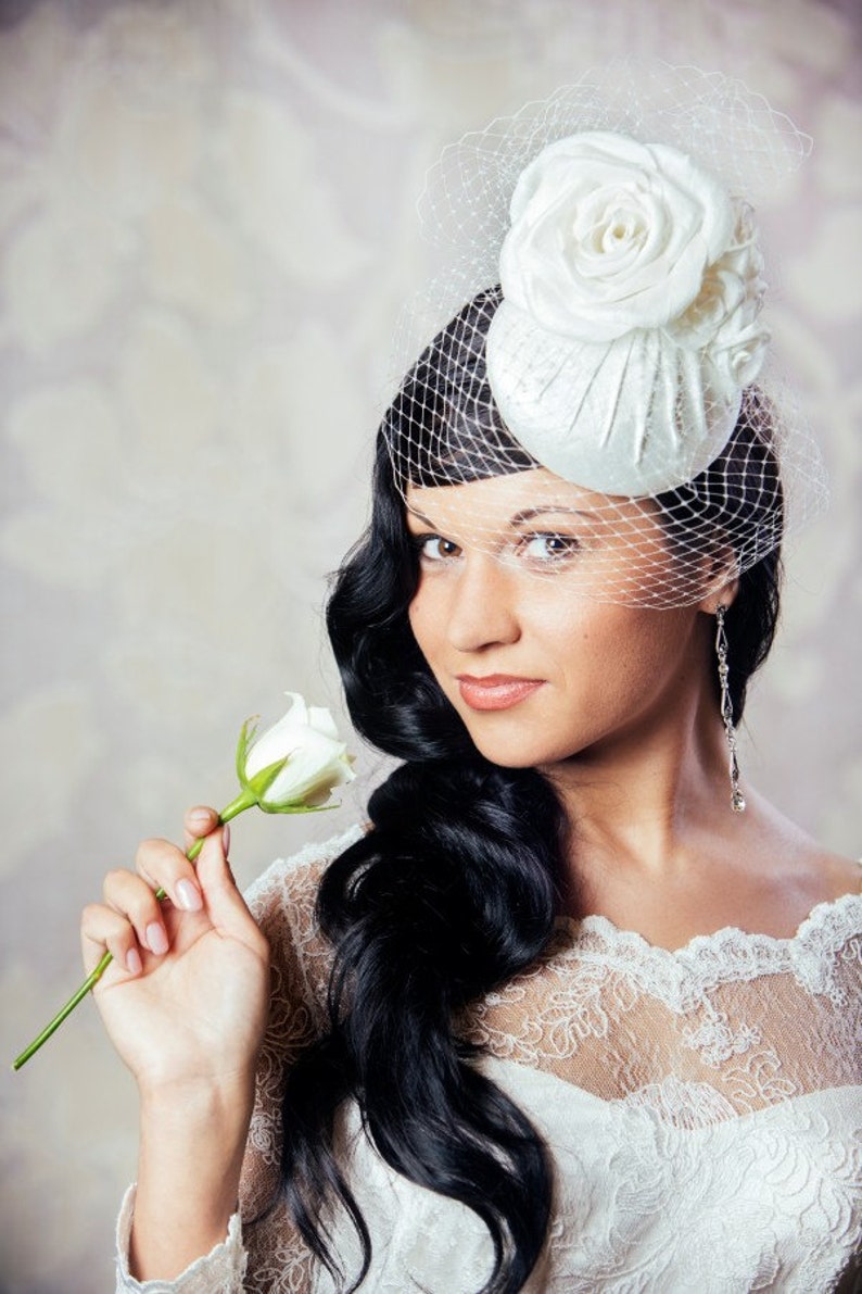 Ivory Bridal Pillbox Hat With Birdcage Veil White Bridal Etsy