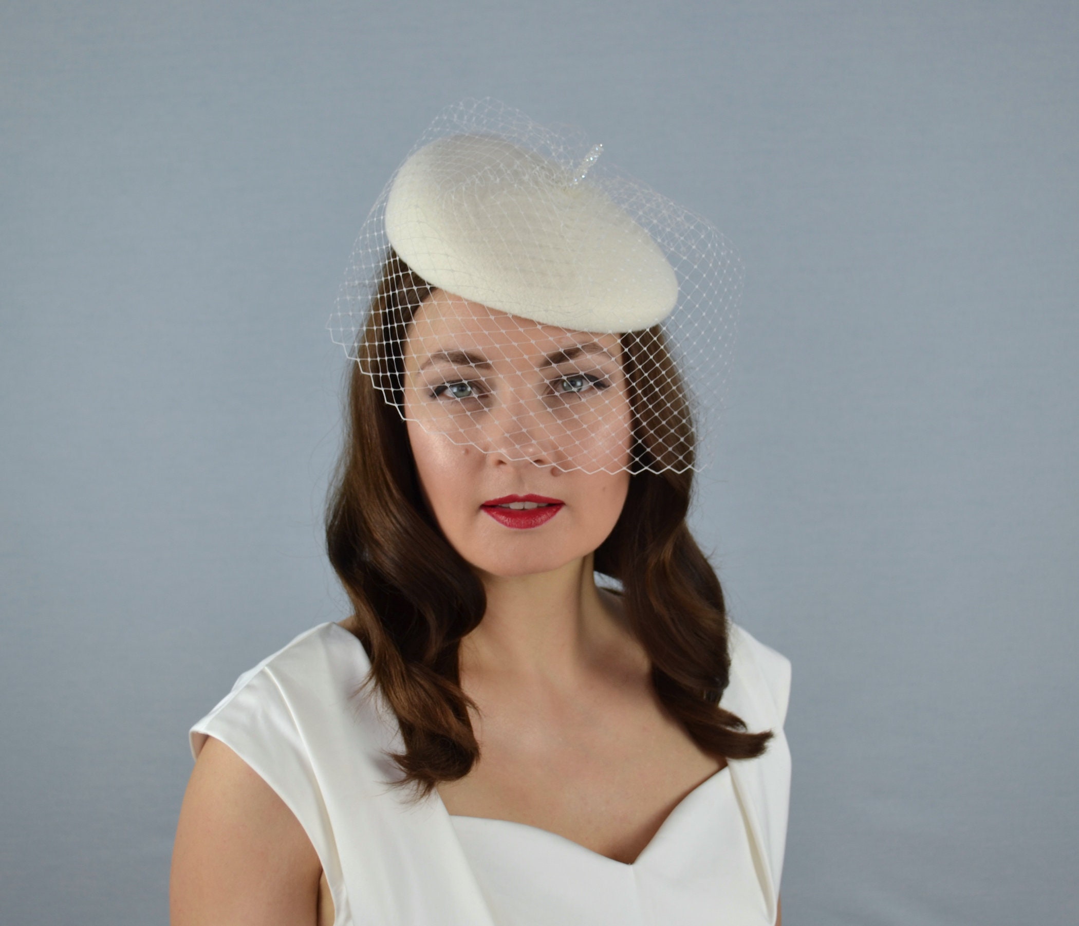 Gladys & Belle Ivory Beaded Soutache Halo‎ Beret Cocktail Hat Bridal OS White Roses Southern Belle Wedding Hat - Dallas — East Angel  main image 2