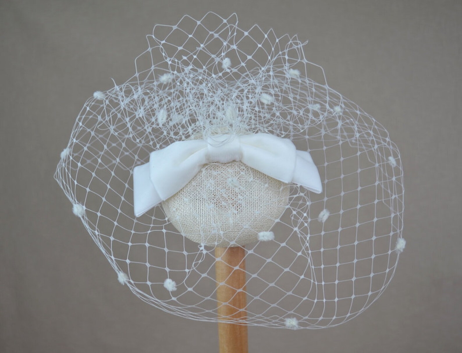 Cream Pillbox Hat with Birdcage Veil and Velvet Bow Ivory Etsy