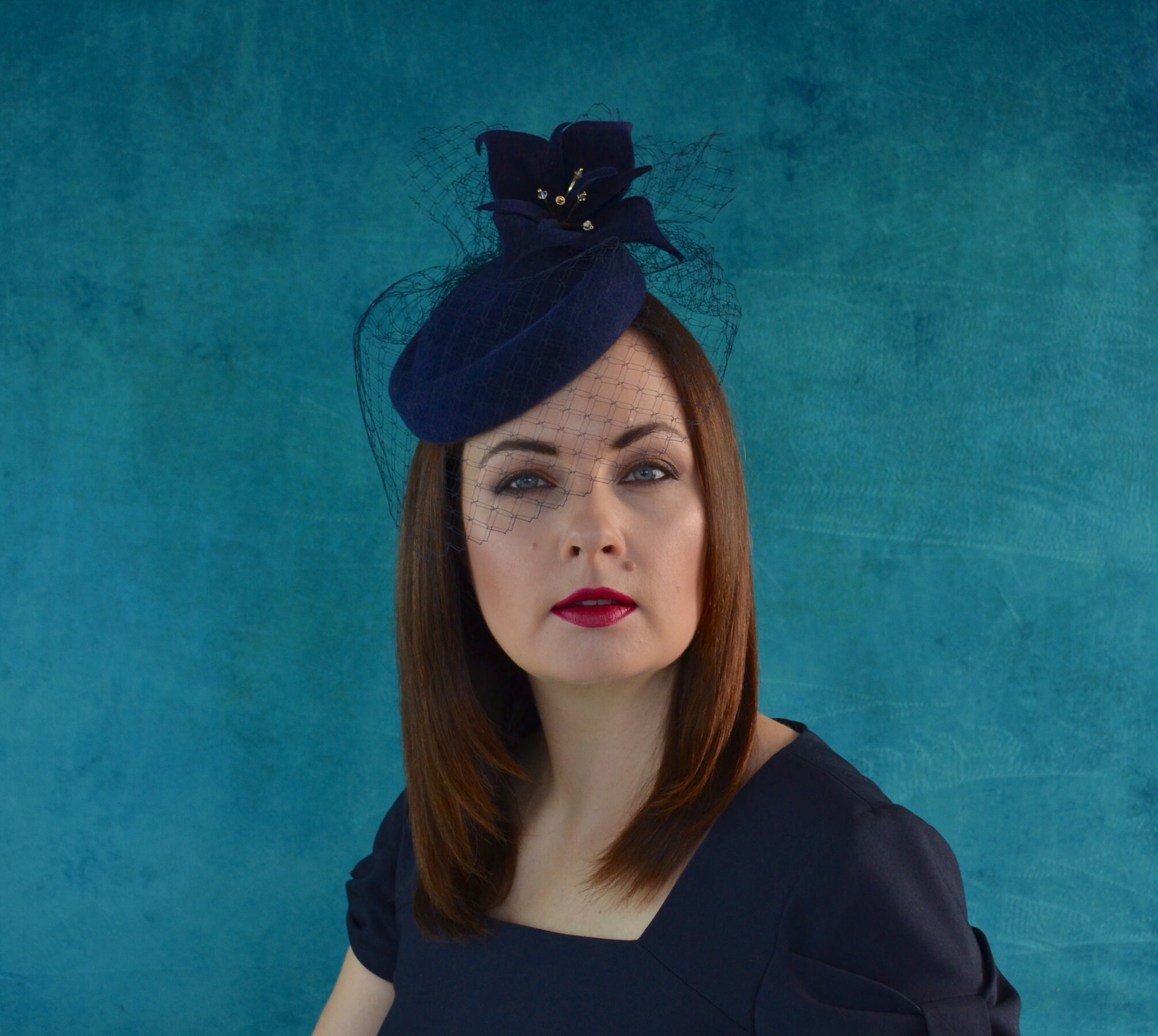 Navy Blue Pillbox Hat With Flower and Vintage Veil Navy Blue Etsy