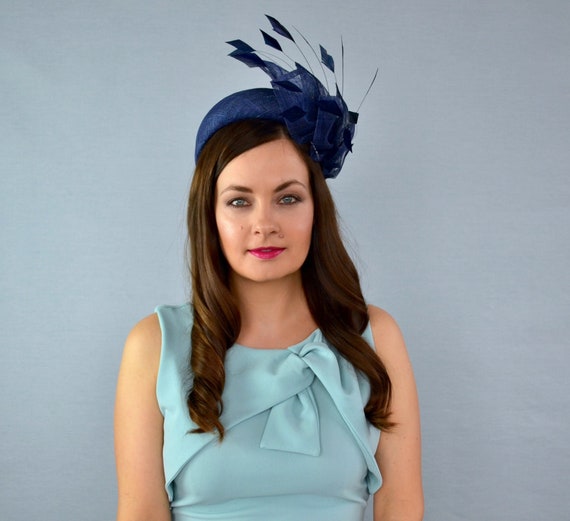 Navy Blue Headband With Feathers - Navy Fascinator - Navy 