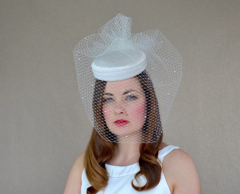 Ivory Duchess Silk Bridal Pillbox Hat with Long Birdcage Veil Etsy
