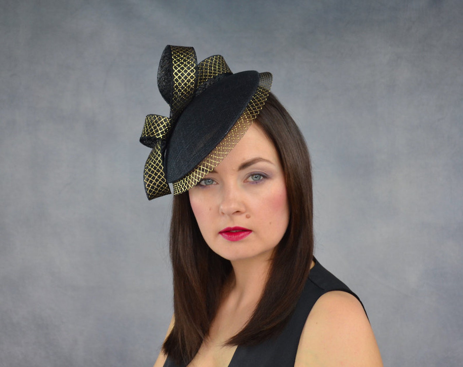 Black and Gold Saucer Hat With Bow Kentucky Derby Hat Etsy