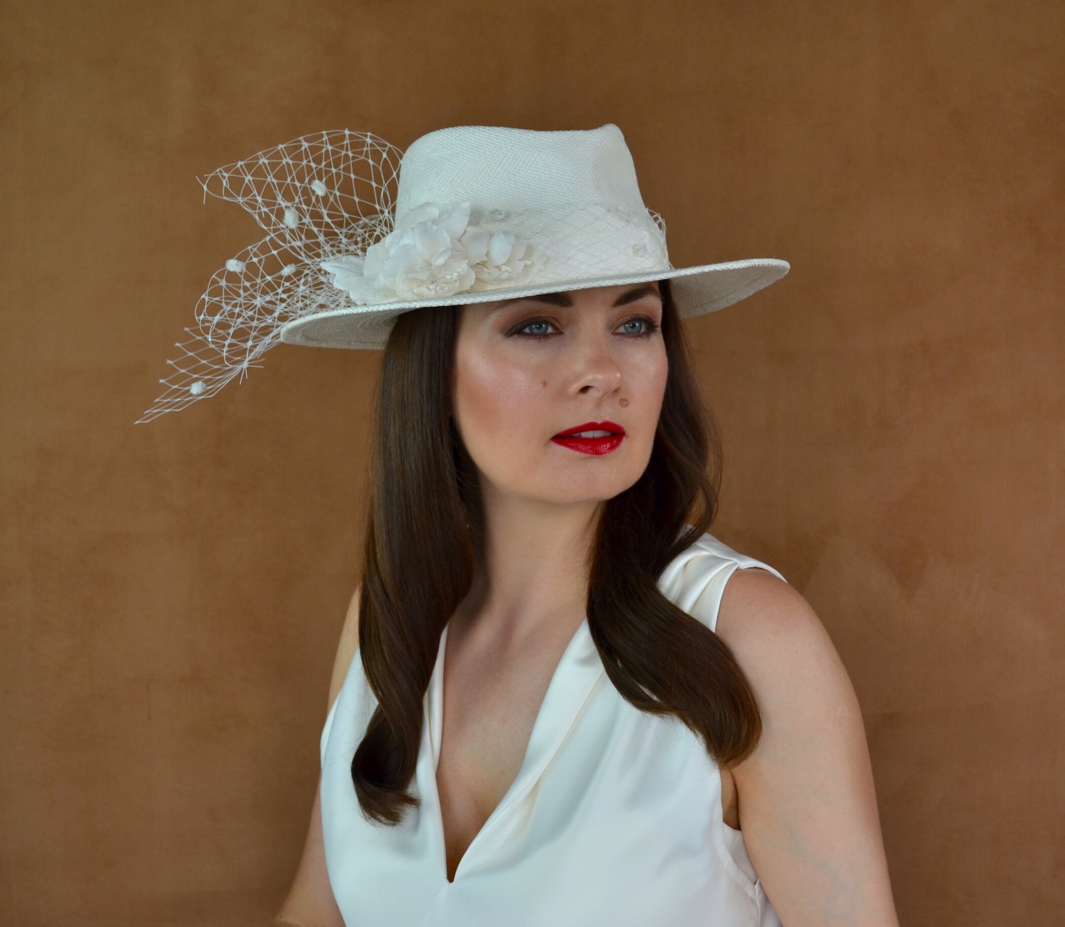 Nordstrom White Pearl \'BRIDE\' Fedora Hat Gigi Burris Millinery | Bianca Bridal Fedora | Milk Ivory  main image 2