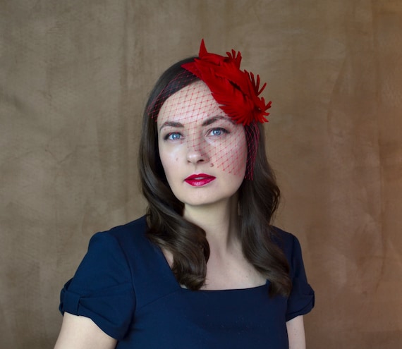 Red cheap fascinator wedding