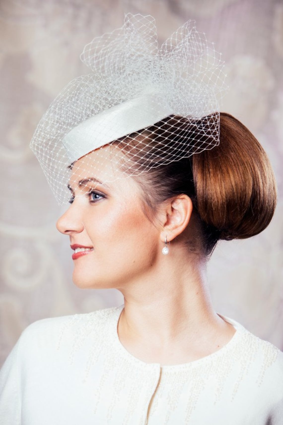 Ivory Bridal Pillbox Hat With Birdcage Veil Bridal Hat Etsy