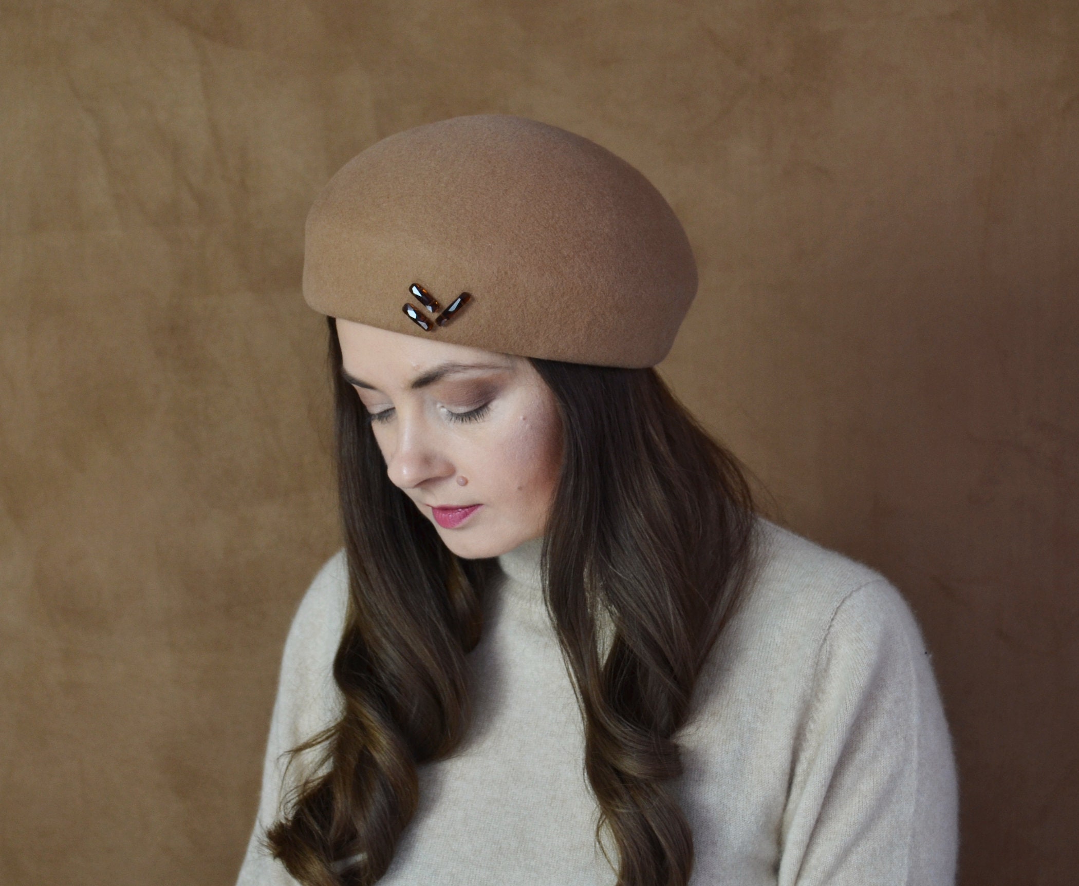 CELINE - Black Beret Hat With Swarovski Beads - Black Beret