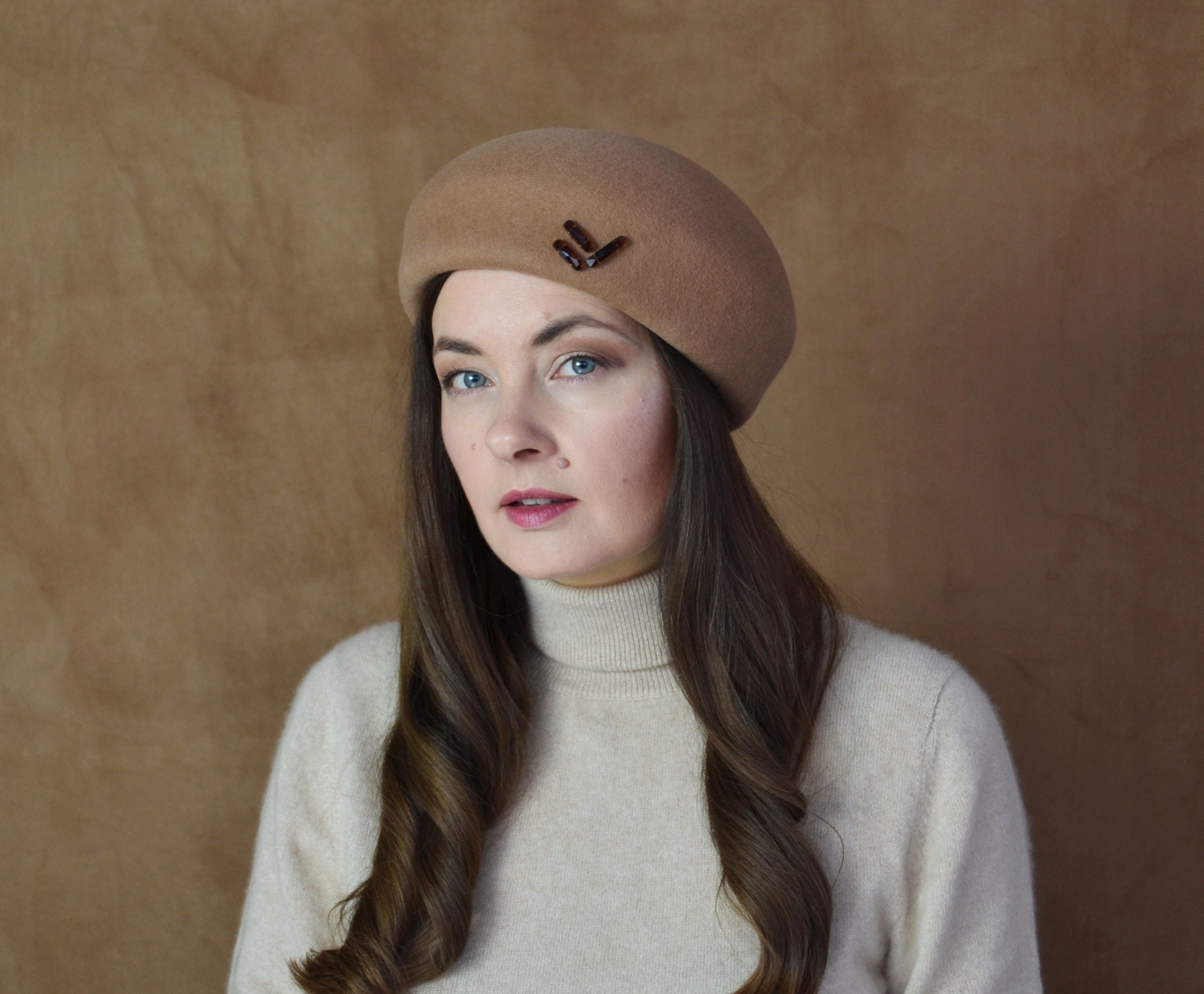 CELINE - Black Beret Hat With Swarovski Beads - Black Beret