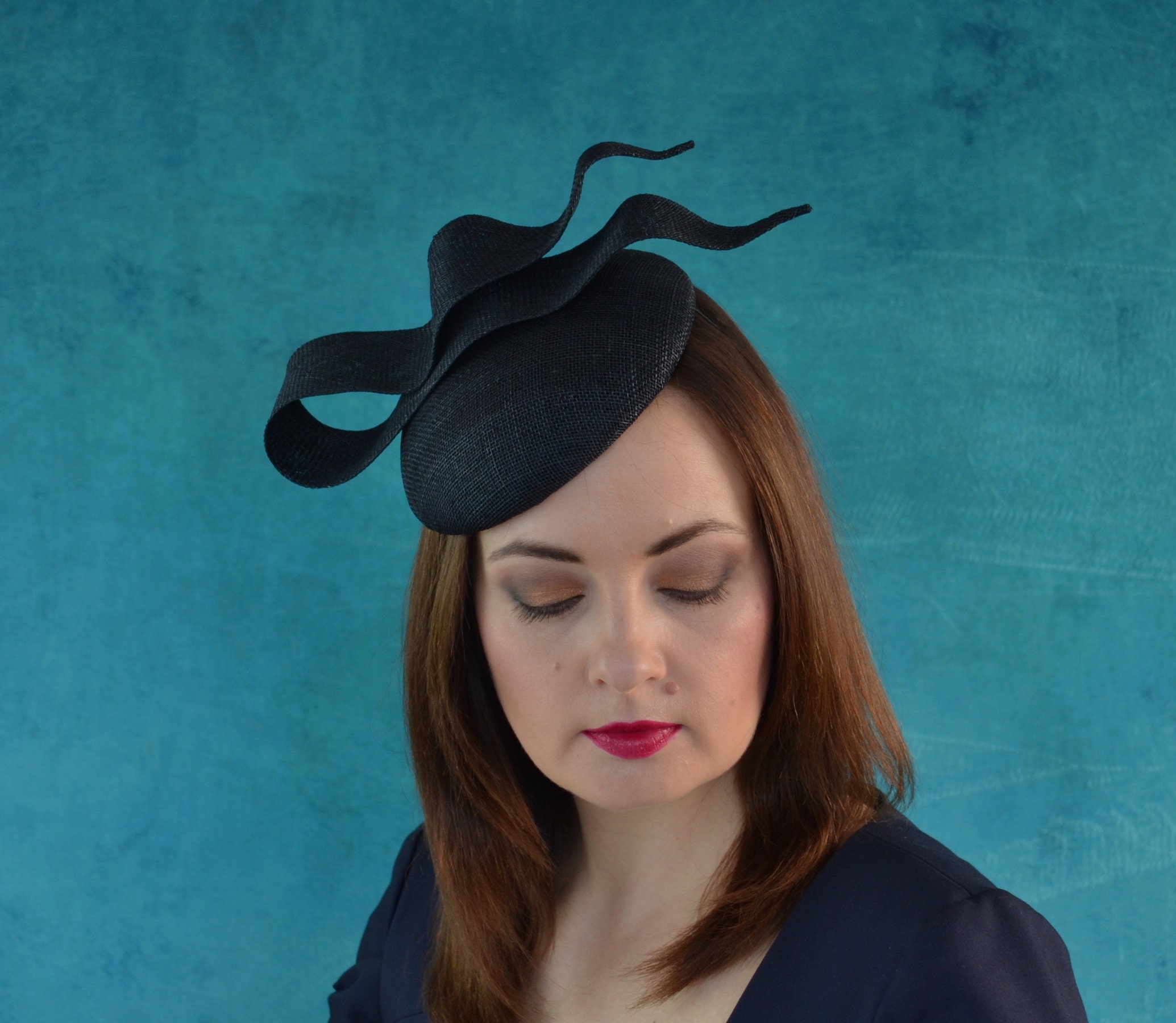 Black Pillbox Hat With Ribbon Detail - Black Fascinator - Black