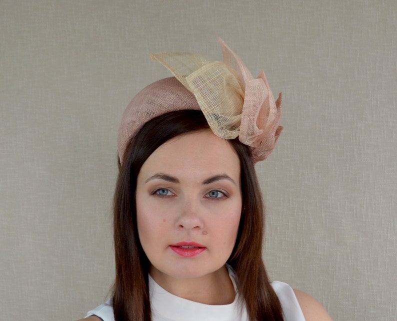 Latte and Peach Straw Headband Light Brown Fascinator Latte Halo Headband Latte Fascinator Ascot Hat Christening Hat Brown Hat image 3