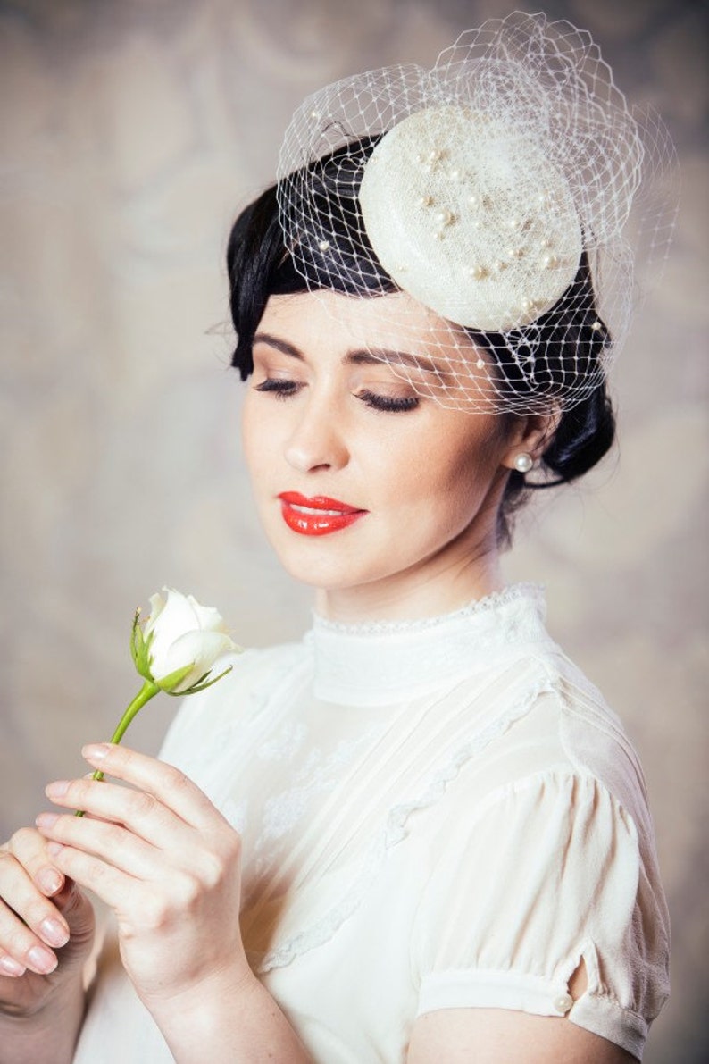 Ivory Bridal Pillbox Hat with Birdcage Veil Birdcage Veil Etsy