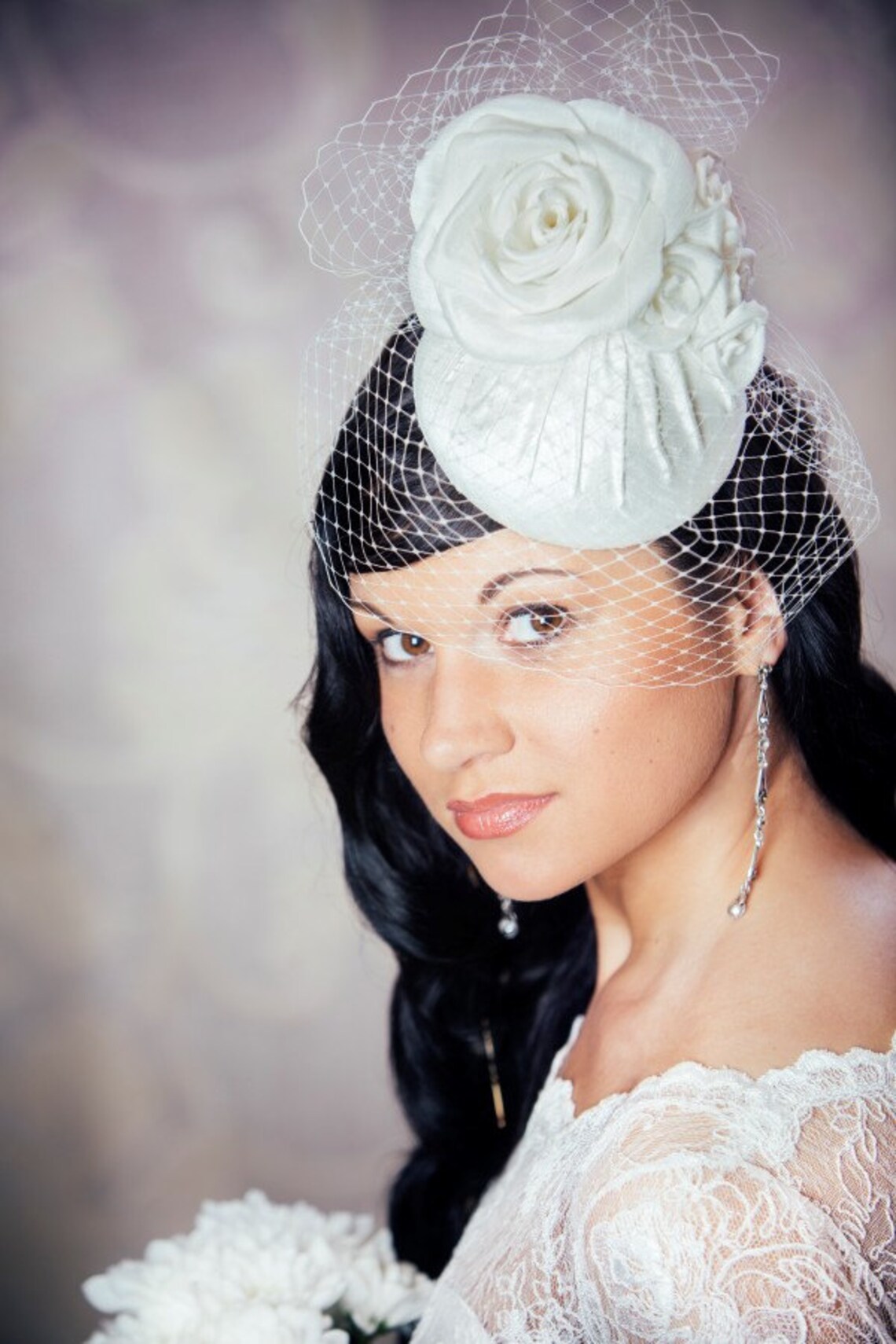Ivory Bridal Pillbox Hat With Birdcage Veil White Bridal Etsy