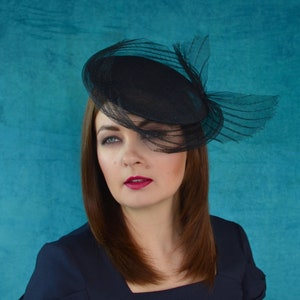 ELODIE - Black Fascinator Hat with Crinoline Bow - Kentucky Derby Hat - Black Fascinator Hat - Black Hat - Black Cocktail Hat - Ascot Hat