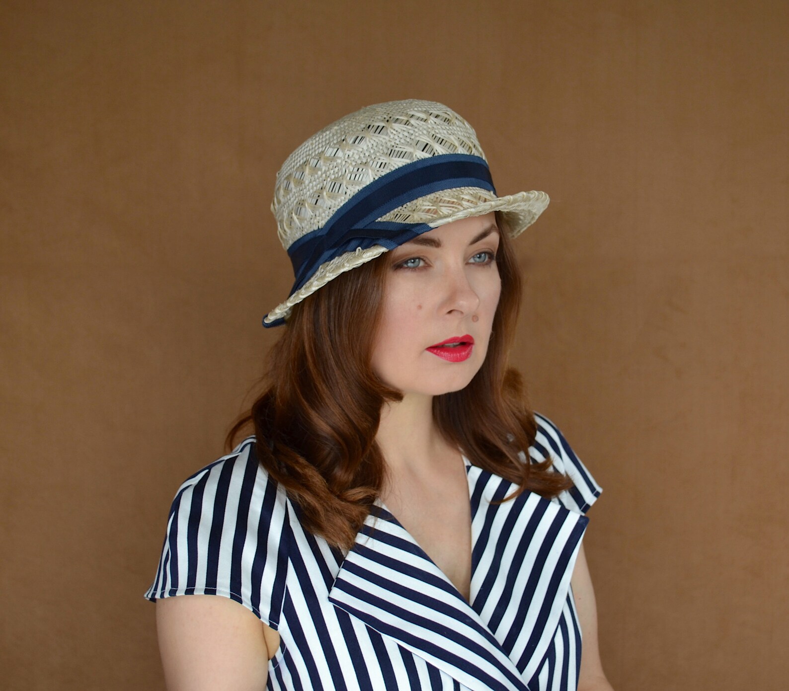 Straw Cloche Hat With Upturned Brim Sun Hat Summer Hat Etsy