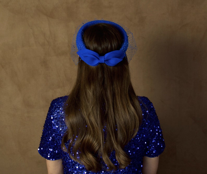 Royal Blue Felt Halo Headband with Bow Royal Blue Headband Blue Headband Felt Headband Royal Blue Fascinator Rubina Millinery image 4