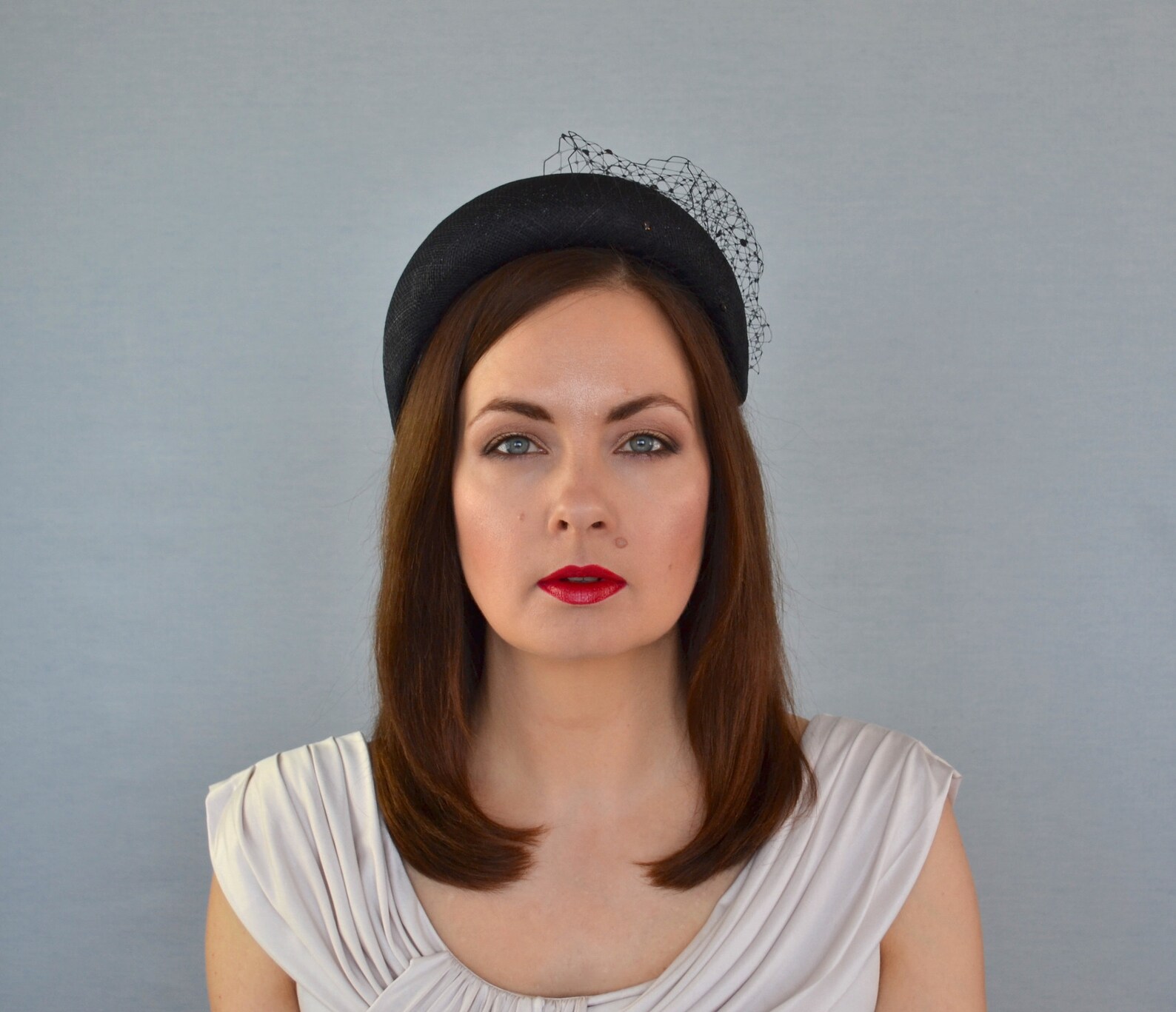 Black Straw Headband With Birdcage Veil Black Headband Etsy