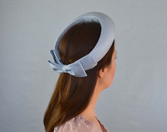Grey and Silver Halo Headband with Bow  - Grey Cocktail Hat - Grey Headband - Grey Silk Hat - Wedding Headband