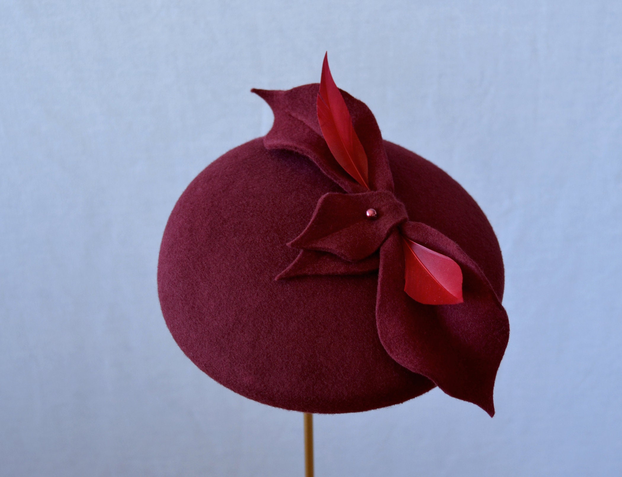 Elegant Women\'s Pillbox Hat-Design Burg Color Burgundy Pillbox Hat - Etsy main image 3