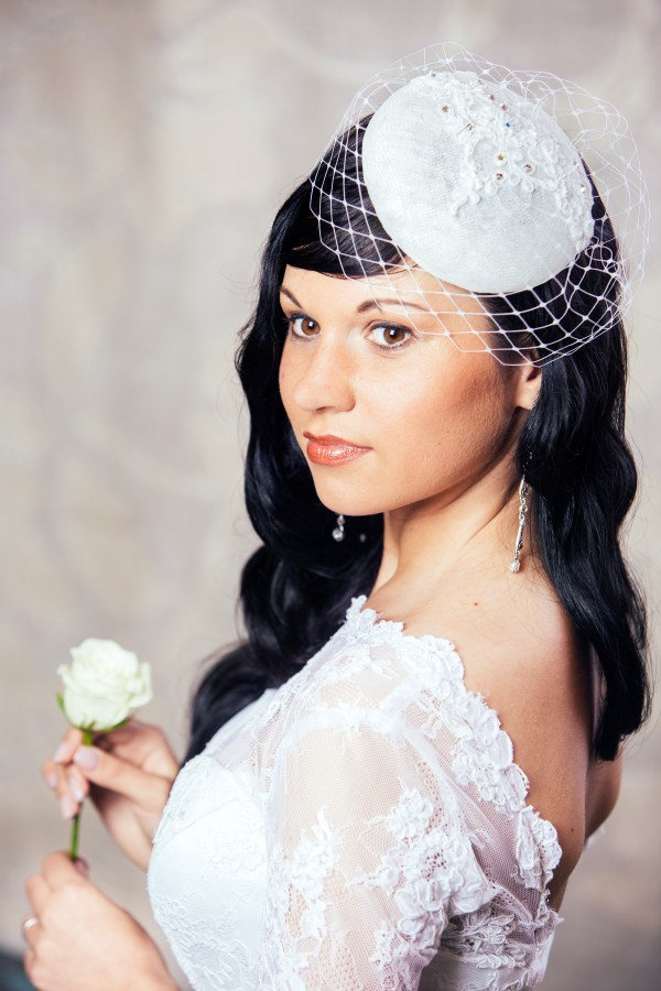 White Bridal Pillbox Hat With Birdcage Veil - Bridal  display picture 1