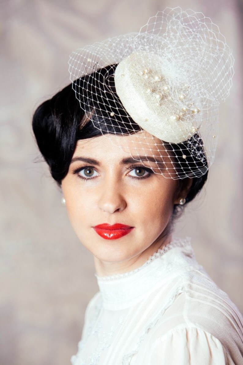 Ivory Bridal Pillbox Hat with Birdcage Veil Birdcage Veil Etsy
