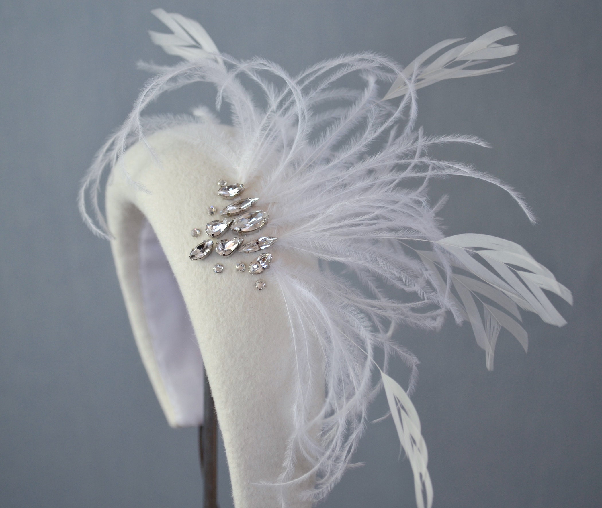 ZARA - Ivory Velour Felt Headband With Swarovski Crystals  display picture 3