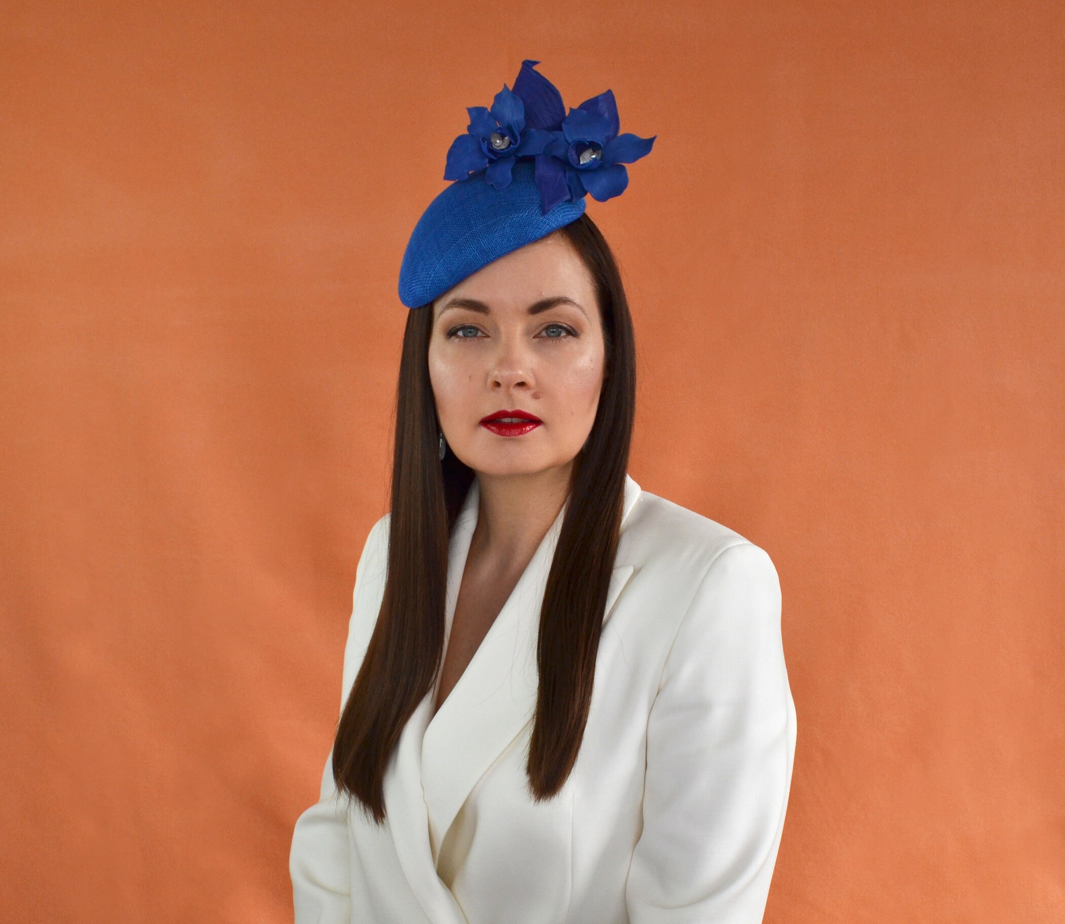 Royal Blue Pill Box Hat by Deborah New York Catherine main image 2