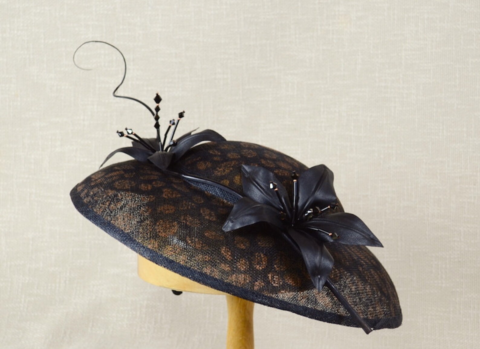 Black and Copper Saucer Hat with Black Leather Lilies and Etsy
