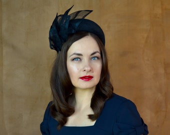 Black Straw Headband  - Black Fascinator - Black Halo Headband - Black Cocktail Hat - Ascot Hat - Black Headband - Wedding Guest Headband