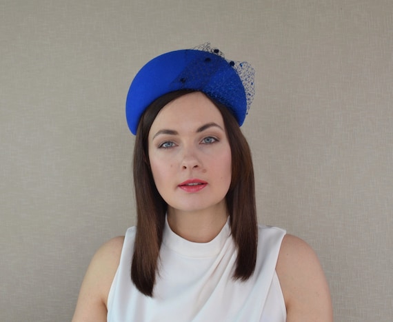 CORA - Royal Blue Felt Headband - Blue Fascinator - Royal Blue Halo Headpiece - Blue Crown - Blue Felt Tiara - Races Headpiece - Headband