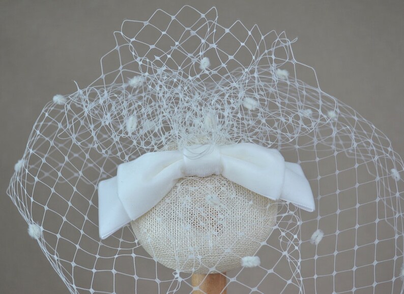 Cream Pillbox Hat with Birdcage Veil and Velvet Bow Ivory Etsy