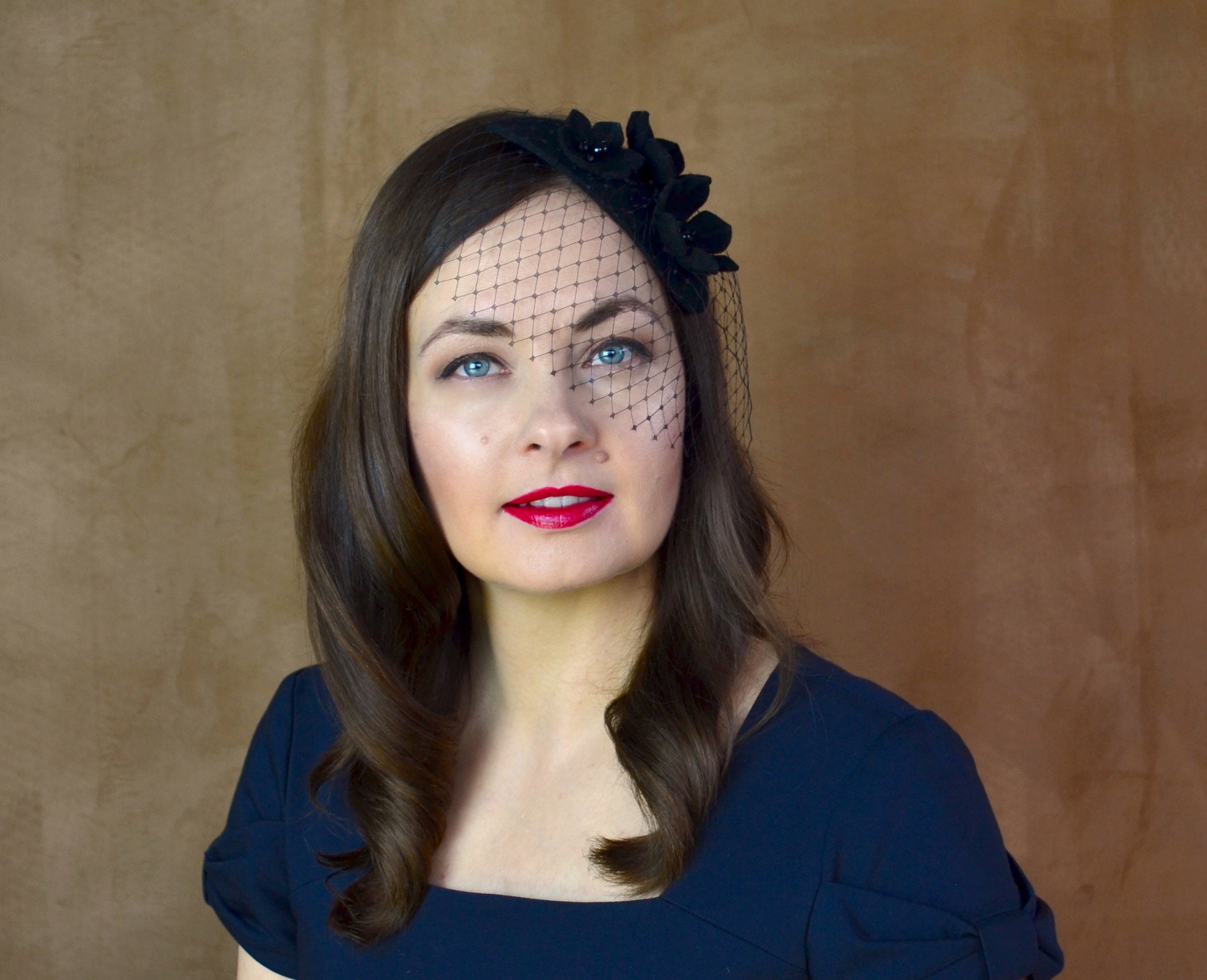 Black Fascinator With Birdcage Veil 