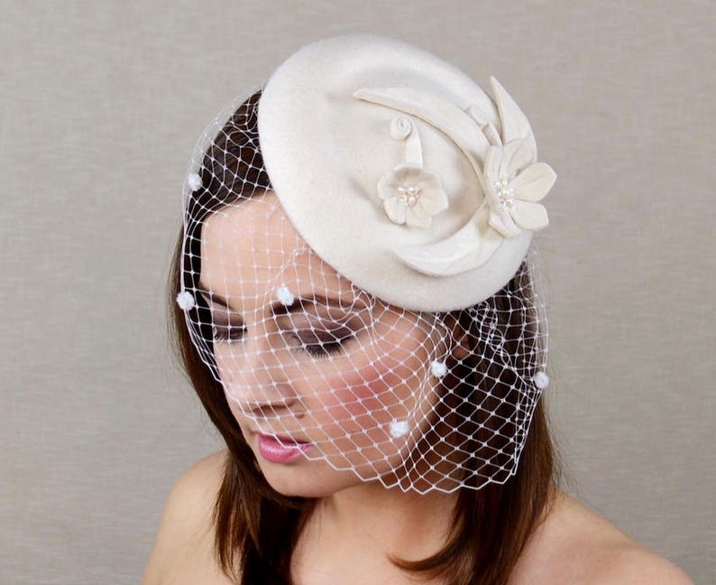 Ivory Pillbox Hat with Birdcage Veil Wedding Headpiece Etsy