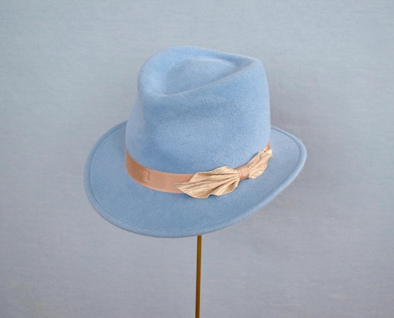 Vintage Fedora firm wool Life hat classic One size Blue Bow Game Day Bow Fedora – Lifted Millinery main image 2