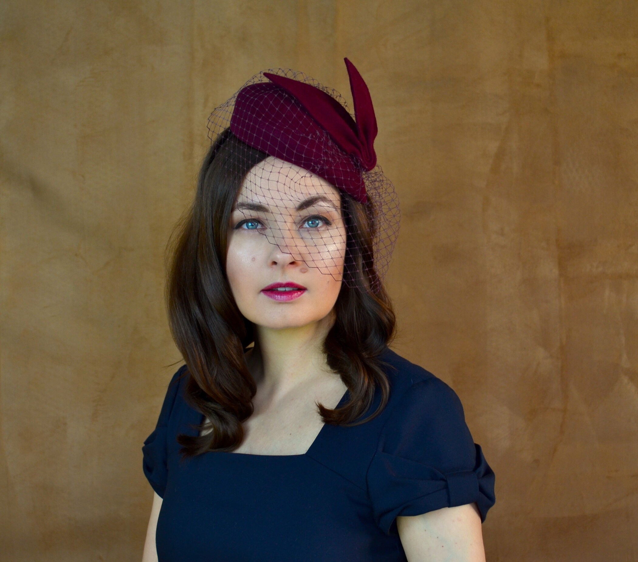 Fabini New York Vintage Red Pillbox Hat Birdcage Veil Grosgrain Bow Fascinator il_fullxfull.3093405991_io5k.jpg main image 4