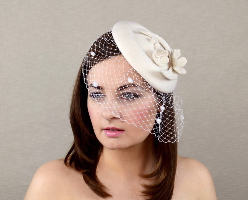 Ivory Pillbox Hat with Birdcage Veil Wedding Headpiece Etsy