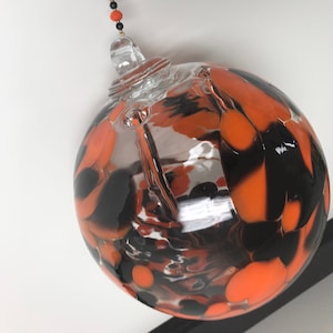Large Witch Ball Glass Window Hanging - Orange & Black