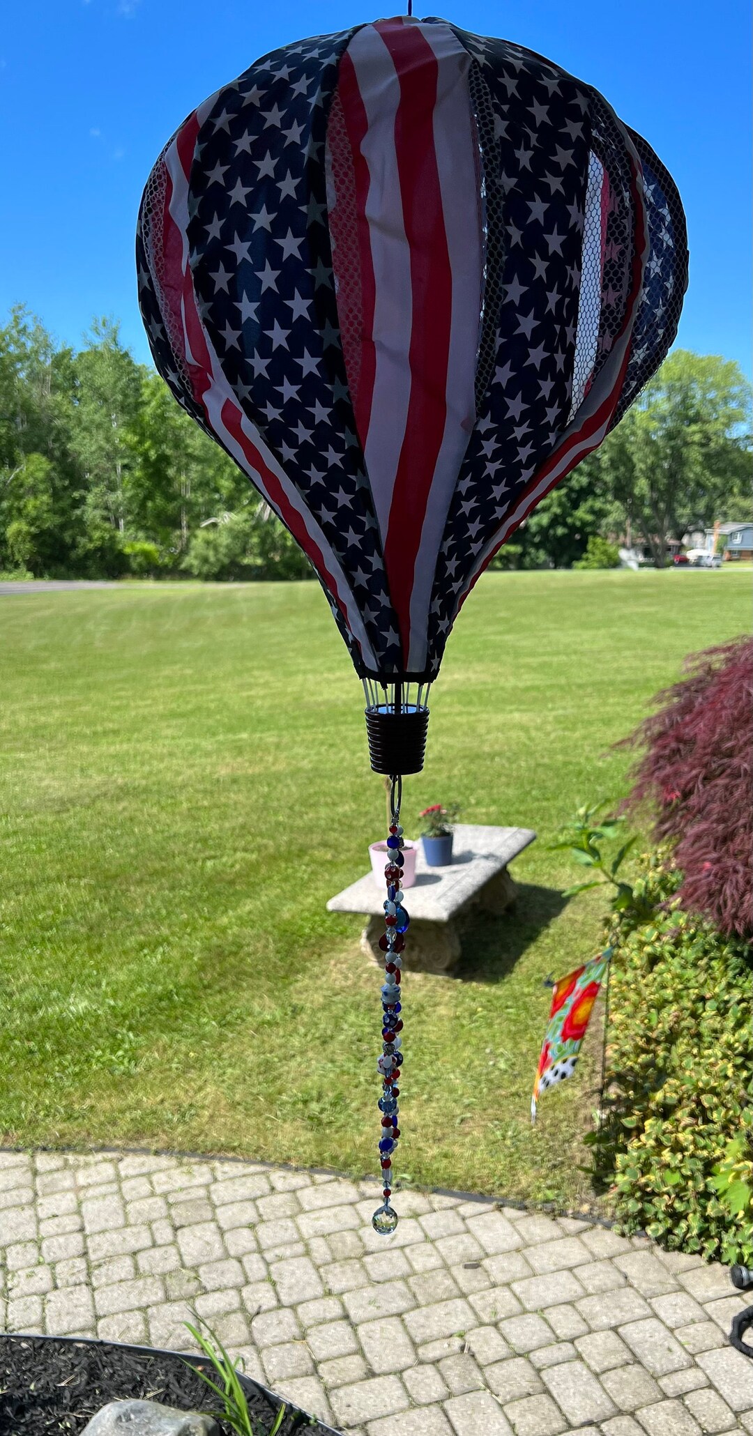 Hot Air Balloon Garden Wind Ornament Red White & Blue Etsy