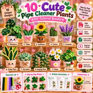10 Cute Pipe Cleaner Plants Pattern Bundle, DIY Mini Plant Tutorial PDF