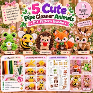 かわいいモールで作る動物5選（PDF）｜シェニールステムパターン｜ステップバイステップのDIYチュ​​ートリアル